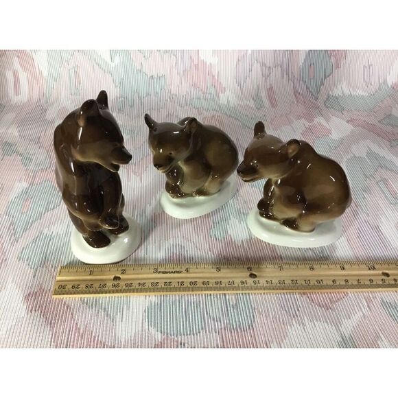 Vintage Lot Of 3 Ceramic/Porcelain Glazed Three Brown Bears Figurine Home Decor* - Picture 2 of 12